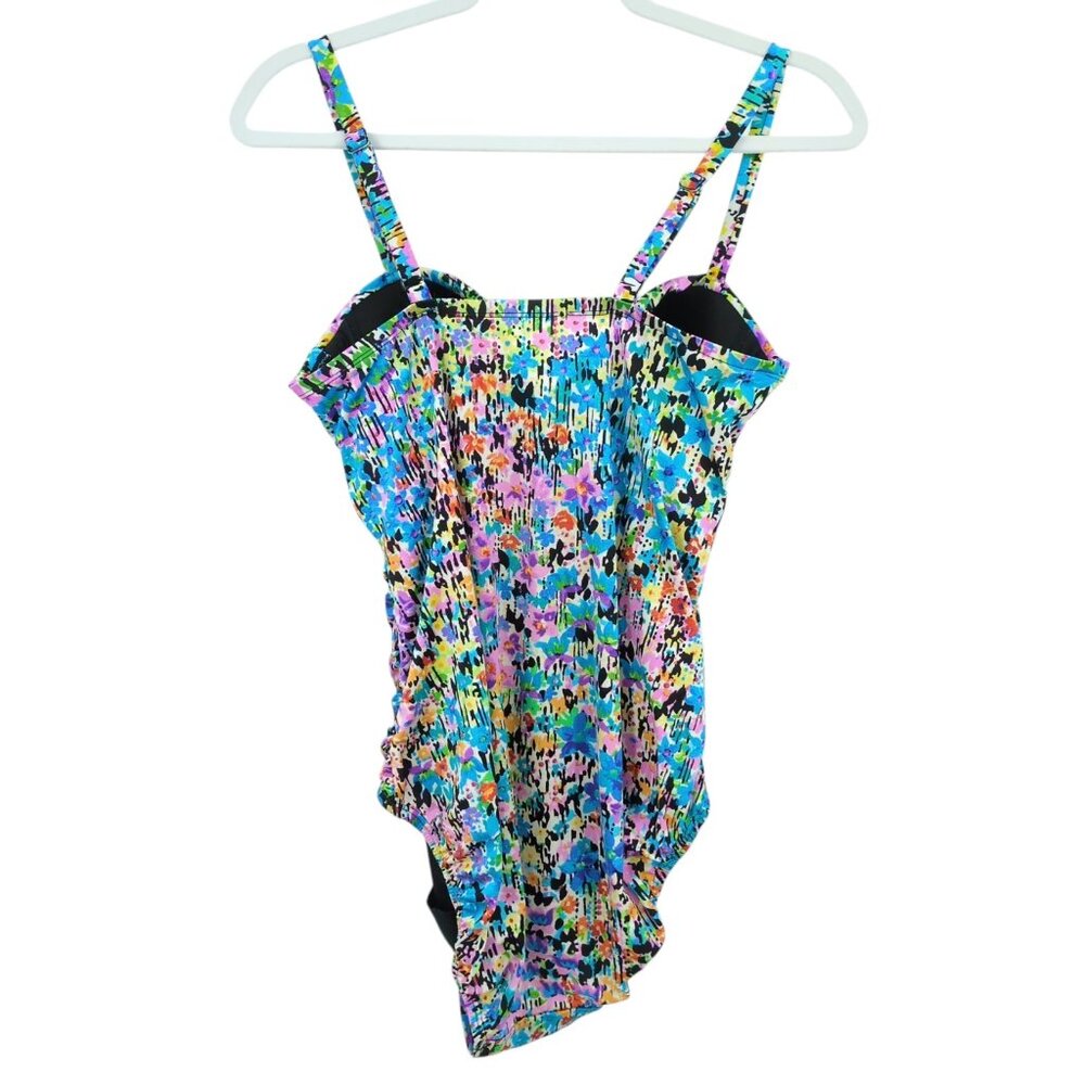 Longitude Women's One Piece Swimsuit 16 Multicolor Ruched Tummy Control Swimwear - Picture 2 of 11